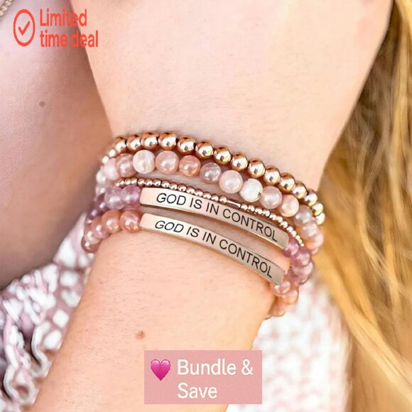 Stainless Steel Stretch Bracelet with Inspirational Engraving Adjustable Fit - Picture 3 of 7